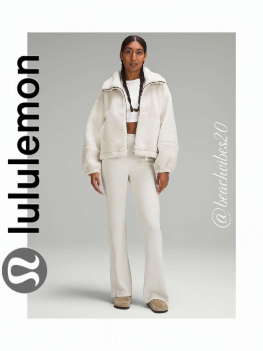 LULULEMON ATHLETICA Cinchable Fleece Zip-Up Bone 8 EUC